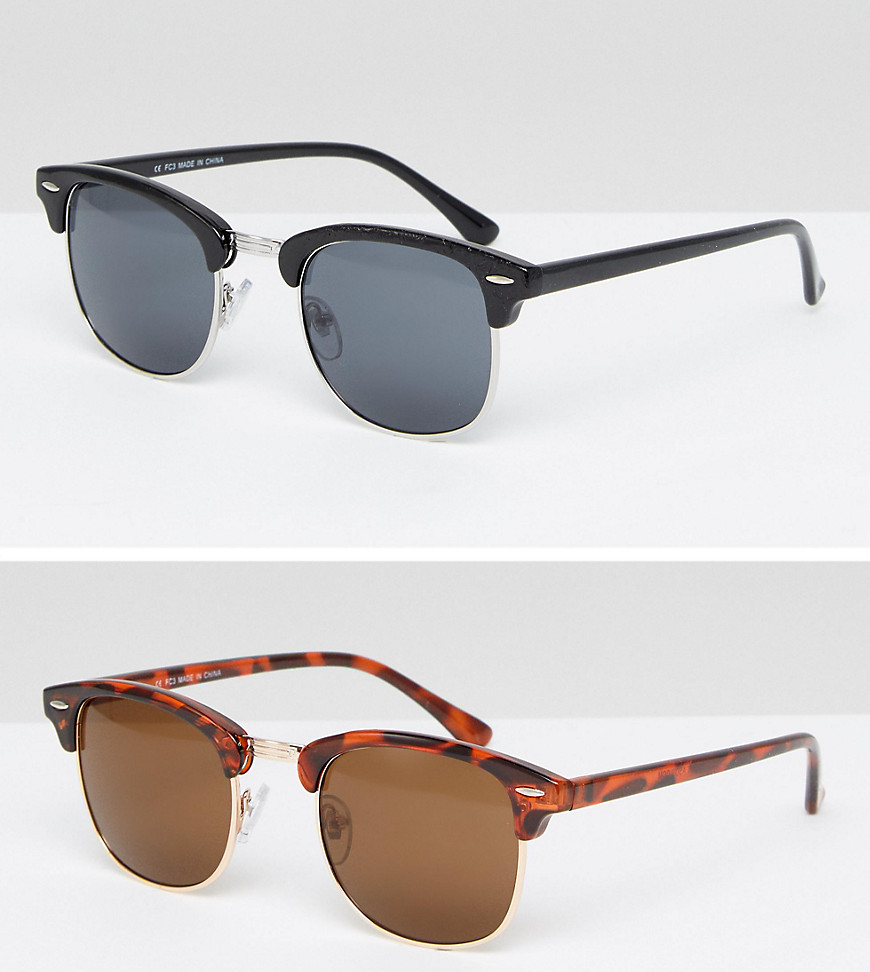 ASOS 2 Pack Classic Retro Sunglasses-Multi