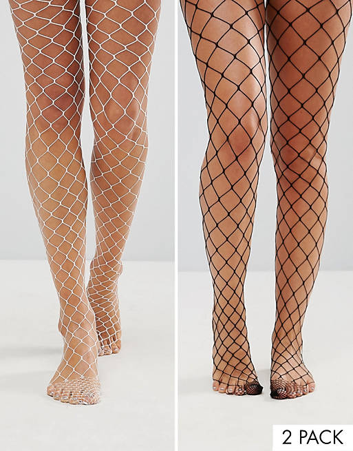 ASOS 2 Pack Oversized Fishnet Tights In Black And White