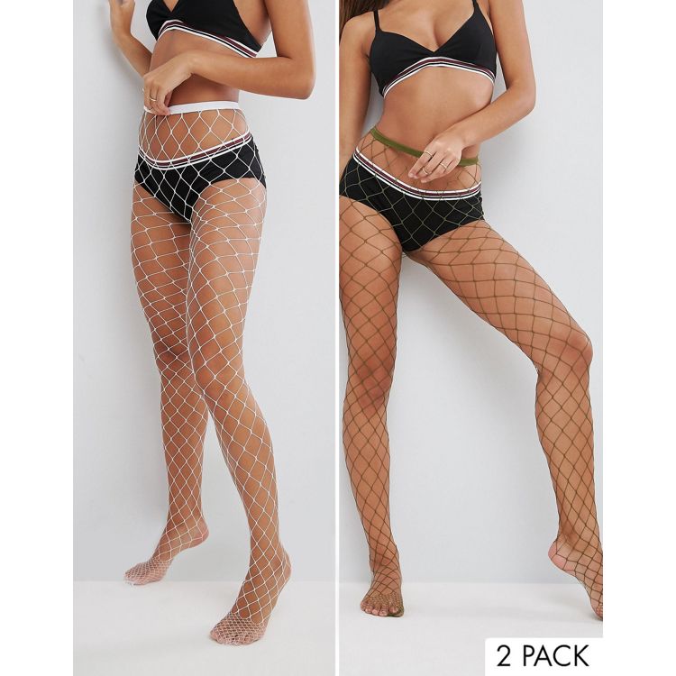 ASOS 2 Pack Oversized Fishnet Tights In Black And Green