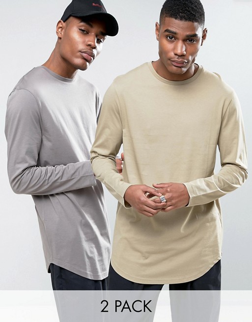 ASOS 2 Pack Super Longline T-Shirt In Grey/Silver Marl With Curve Hem SAVE