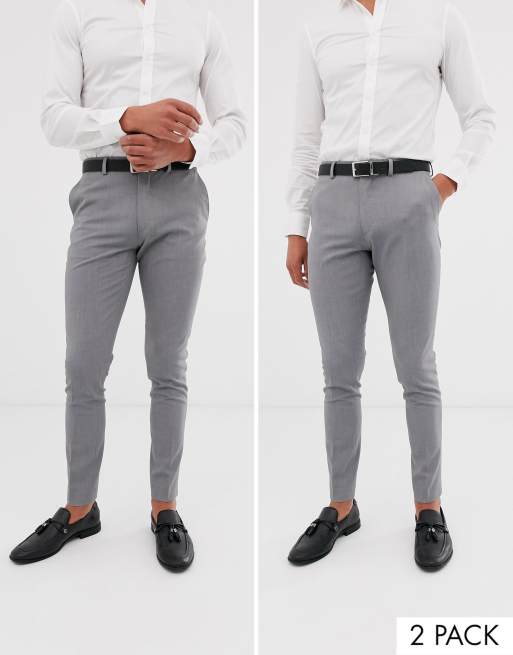 ASOS – 2 pary szarych spodni o bardzo obcisłym kroju - w zestawie taniej!