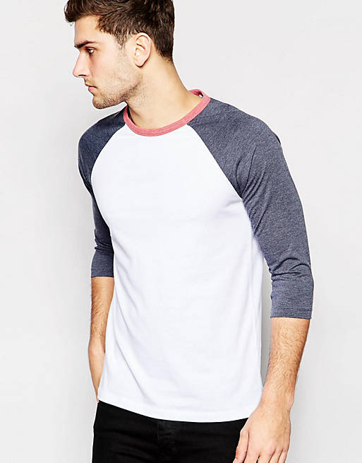 ASOS 3/4 Sleeve T-Shirt With Contrast Raglan Sleeves With Contrast Neck ...