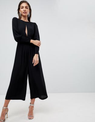 asos design tea jumpsuit with ruched sleeve detail