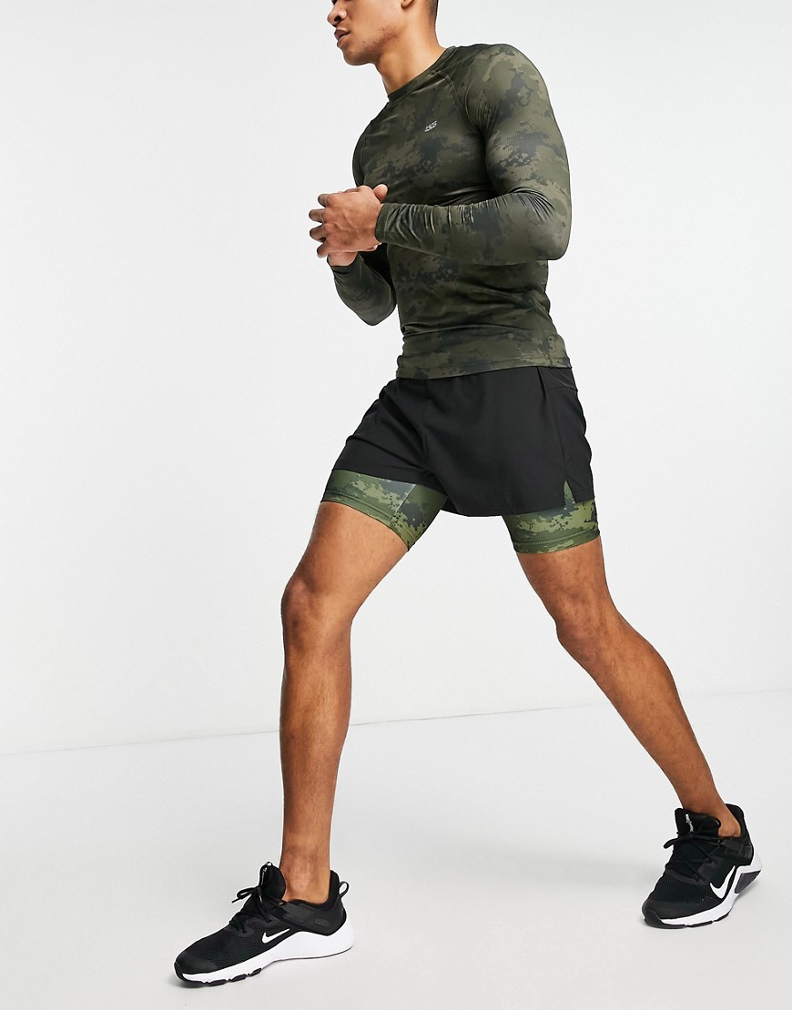 ASOS 4505 2-in-1 training shorts with camo print-Black