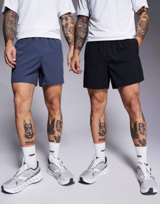ASOS 4505 2 упаковки Icon 5 дюймовые быстросохнущие тренировочные шорты с карманом на молнии черного и темносинего цветов 9190₽
