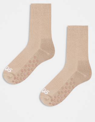 ASOS 4505 - 2er-Pack gerippte, rutschfeste Pilates-Socken in Milchkaffee-Beige-Neutral