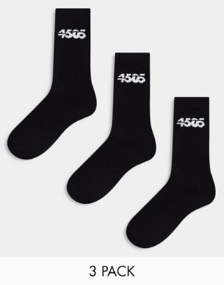 Asos Design 4505 3 Pack Sport Socks In Black