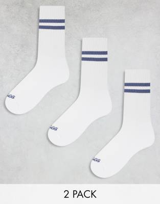 ASOS 4505 - 3er Pack antibakterielle Crew-Socken in Weiß mit 2 Streifen in Blau