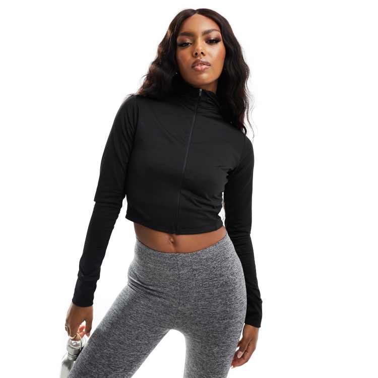 ASOS 4505 yoga ruche front long sleeve cropped top