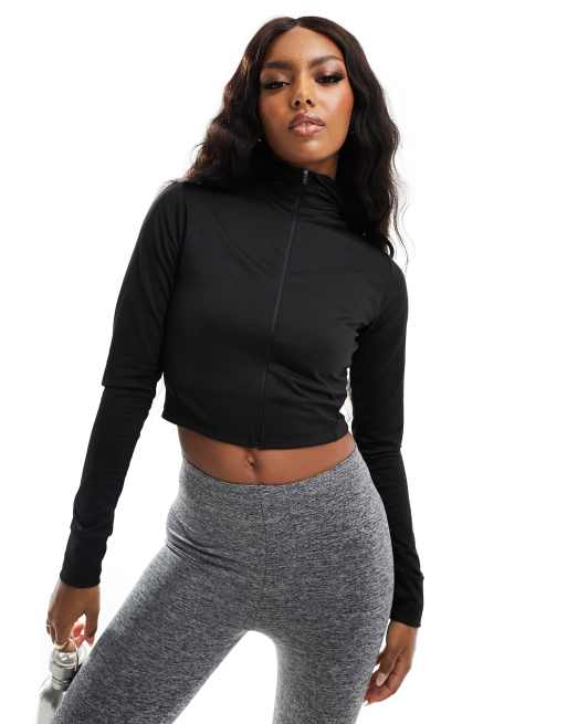 ASOS 4505 yoga ruche front long sleeve cropped top