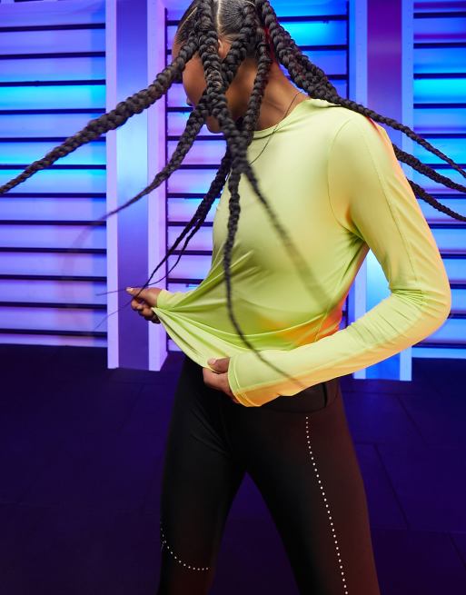 ASOS 4505 active long sleeve top with back seam detail in lime