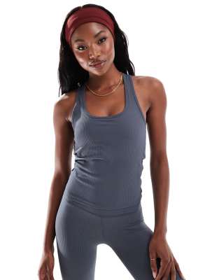 ASOS 4505 ASOS 4505 active rib cross back vest with inner bra in navy