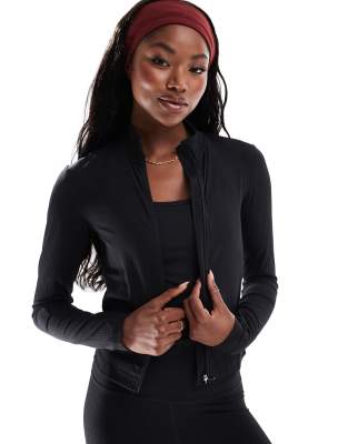 Asos Design 4505 Active Rib Zip Up Performance Track Top In Black
