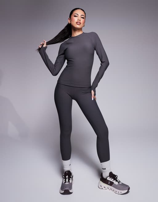 ASOS 4505 active ribbed performance set in slate gray