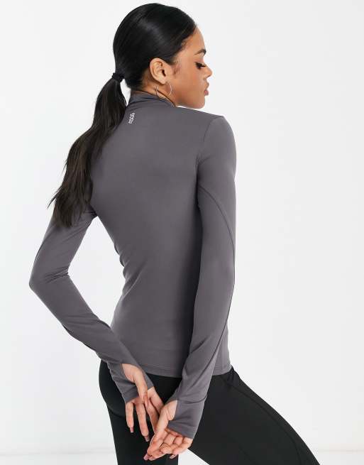 ASOS 4505 active roll neck long sleeve top with thumb hole in charcoal