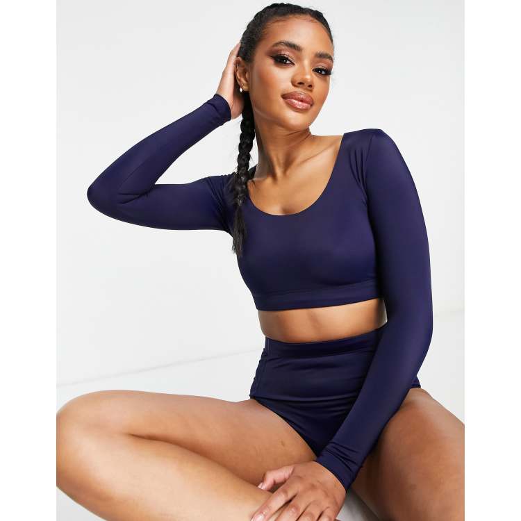 ASOS 4505 yoga ruche front long sleeve cropped top