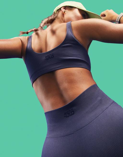 ASOS 4505 - Brassière de sport maintien léger en tissu côtelé sans coutures - Bleu, 2 de 4