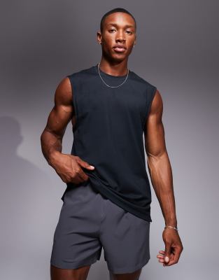 4505 brushed finish oversized pump training tank top in black