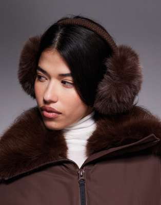 ASOS 4505 - Cache-oreilles de ski en fausse fourrure - Café-Brown