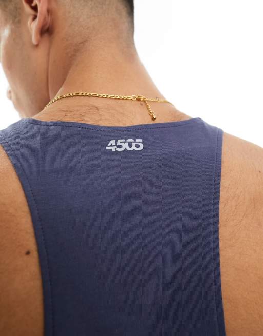 ASOS 4505 - Canotta da allenamento in tessuto quick dry con spalline sottili e logo grigio blu ardesia , 2 di 4