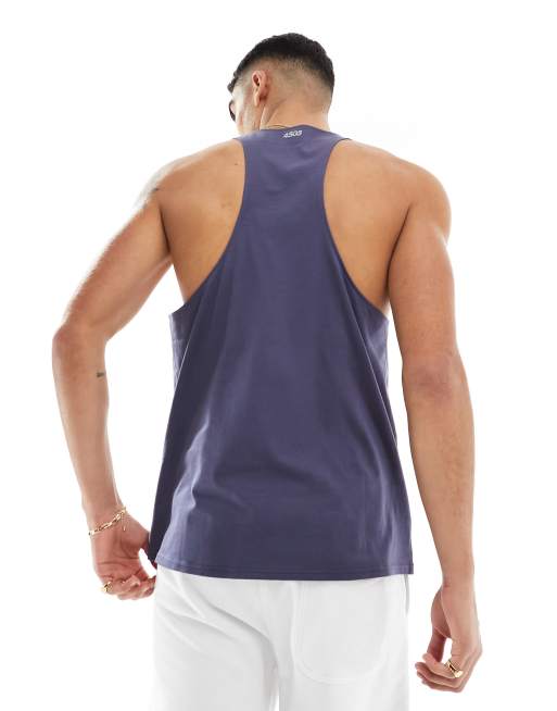ASOS 4505 - Canotta da allenamento in tessuto quick dry con spalline sottili e logo grigio blu ardesia , 4 di 4