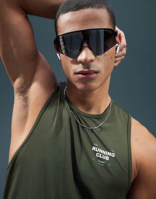 Asos 4505 Chest Graphic Racer Back Mesh Running Tank In Green