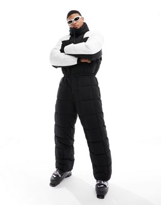 ASOS 4505 Ski insulated water repellent puffer ski suit in black and white - ASOS Price Checker