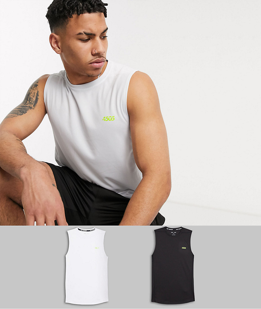 ASOS 4505 - Confezione da 2 T-shirt senza maniche da allenamento in tessuto quick dry e logo a icona - RISPARMIA-Multicolore