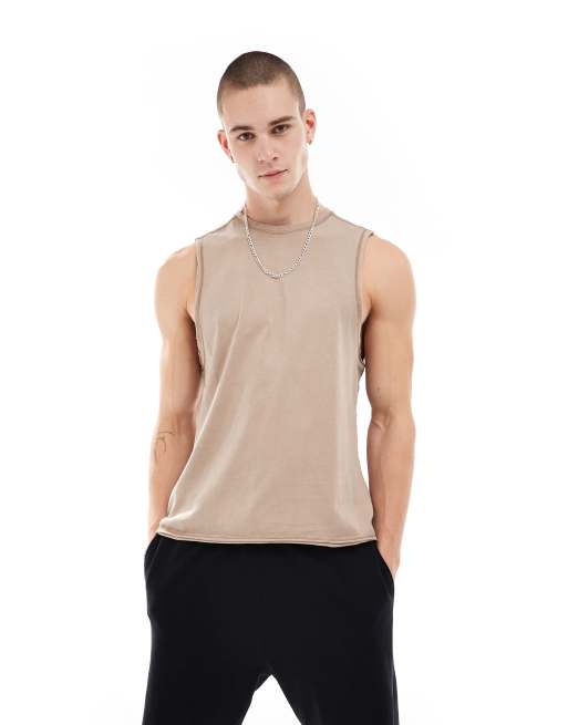  ASOS 4505 cotton drop arm hole tank with quick dry in washed sand