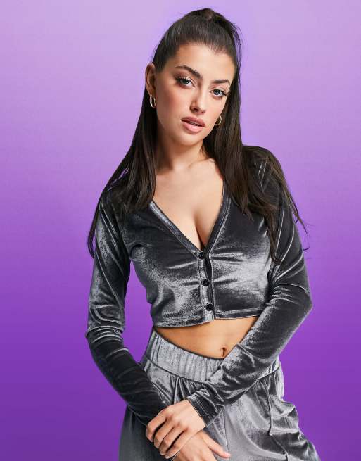 ASOS 4505 - Crop top a maniche lunghe in velour