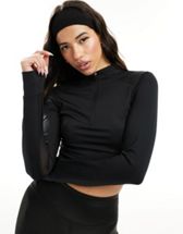 ASOS 4505 Petite square neck long sleeve top with inner bra in soft touch  fabric in black