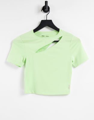 ASOS 4505 cropped t-shirt with spliced cut out-Green