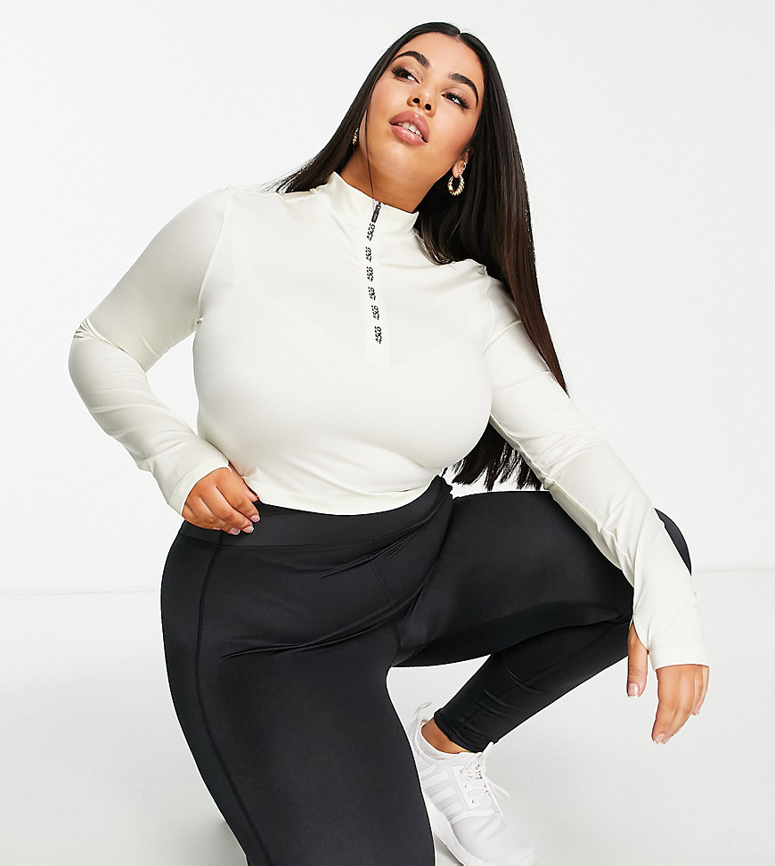 ASOS 4505 Curve 1/4 rubberized zip long sleeve top with graphic in cream-White