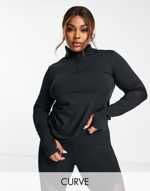 ASOS 4505 Curve 1/4 zip long sleeve top with laser cut and mesh - part of a set