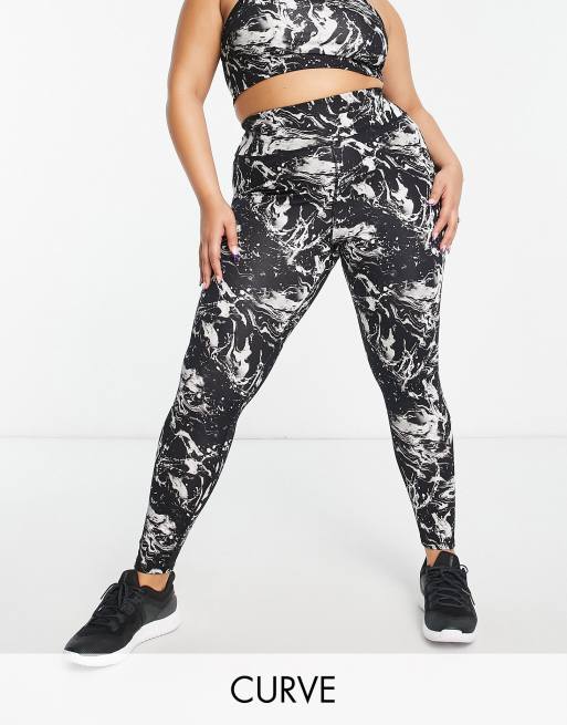 Plus Printed Leggings, Grey & White - One Size