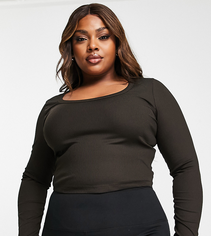 ASOS 4505 Curve active long sleeve top in brown rib