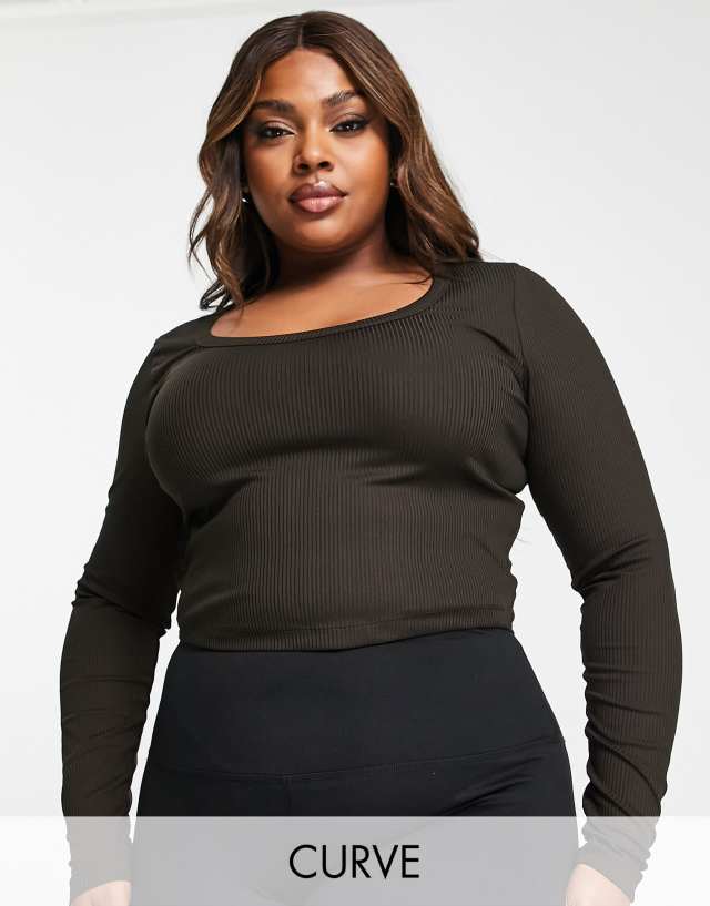 ASOS 4505 - curve active long sleeve top in brown rib