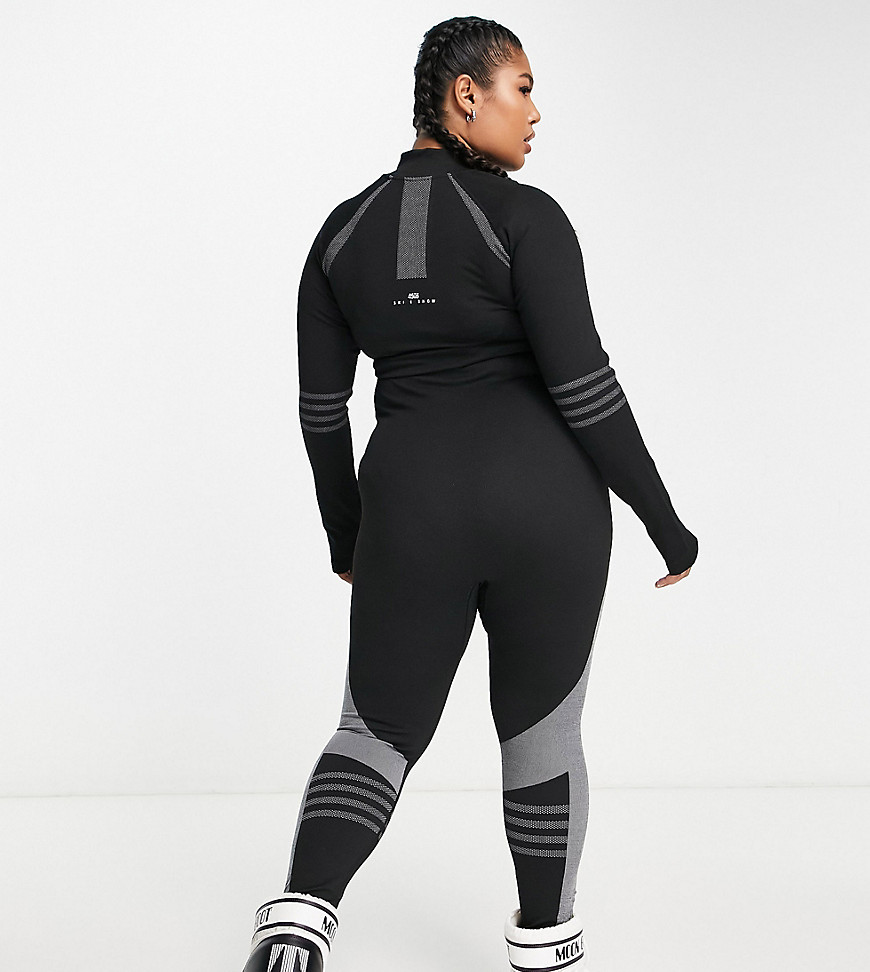 ASOS 4505 Curve all in one base layer with 1/2 zip and contouring detail in black-Multi