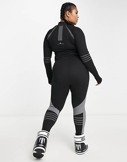 ASOS 4505 Curve all in one base layer with 1/2 zip and contouring detail in  black
