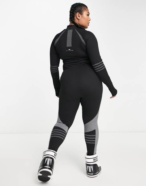 ASOS 4505 Petite all in one base layer with 1/2 zip and contouring detail  in black