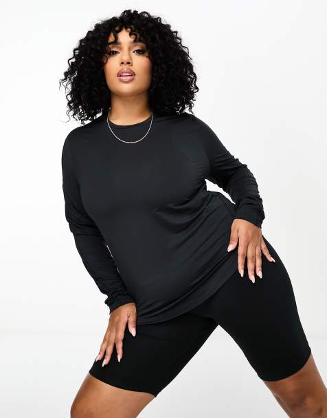 ASOS 4505 Seamless rib gym legging plunge vest and neck t-shirt in black