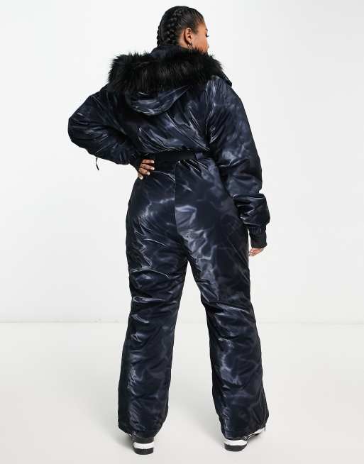ASOS 4505 Curve high shine all in one ski suit in navy , 2 of 4