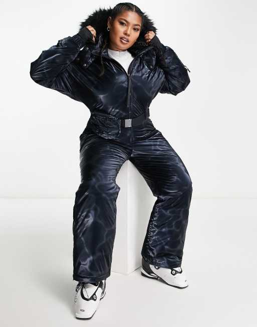 ASOS 4505 Curve high shine all in one ski suit in navy , 4 of 4