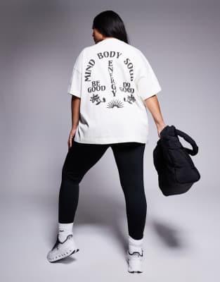 Asos Design 4505 Curve Icon Back Print Boxy Heavyweight Cotton T-shirt With Quick Dry Finish In Off-white
