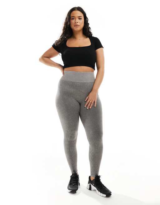 ASOS 4505 Curve – Icon – Blekgrå, sömlösa och ribbade gymleggings, 2 av 5