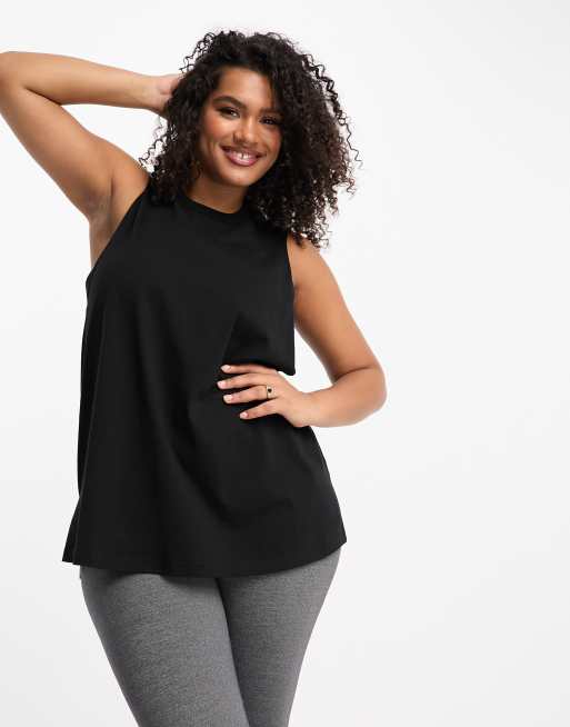 ASOS 4505 Curve – Icon – Czarny podkoszulek z głęboko wyciętymi pachami z szybkoschnącej bawełny