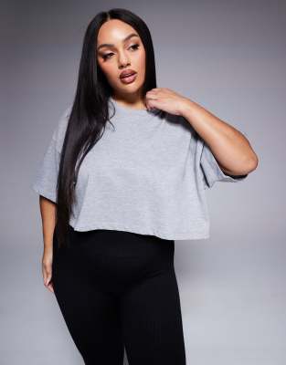 Asos Design 4505 Curve Icon Heavyweight Cotton Cropped T-shirt With Quick Dry Finish In Gray Heather