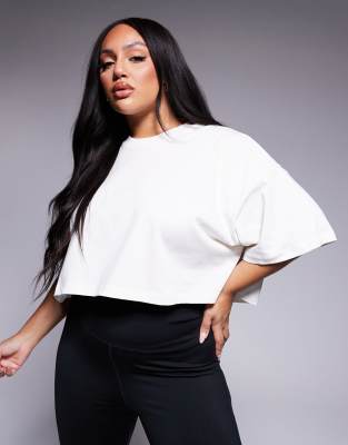 Asos Design 4505 Curve Icon Heavyweight Cotton Cropped T-shirt With Quick Dry Finish In Off-white