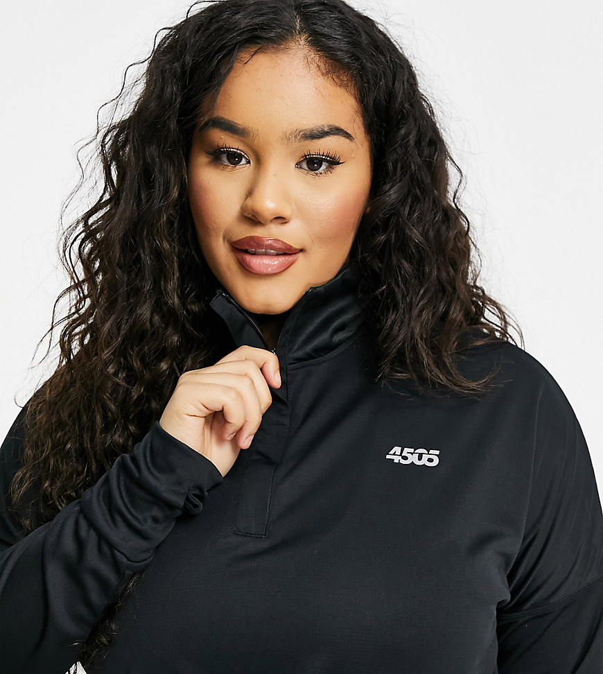 ASOS 4505 Curve icon long sleeve top with 1/4 zip-Black