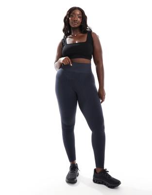 ASOS 4505 Curve - Icon - Nahtlose, gerippte Sport-Leggings in Marineblau-Neutral